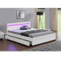 Manželská posteľ, RGB LED osvetlenie, biela ekokoža, 160x200, CLARETA