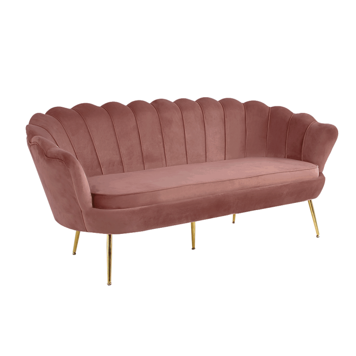Luxusná pohovka, 3-sed, ružová Velvet látka/chróm zlatý, štýl Art-deco, NOBLIN NEW