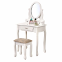 Toaletný stolík s taburetom, biela/strieborná, LINET