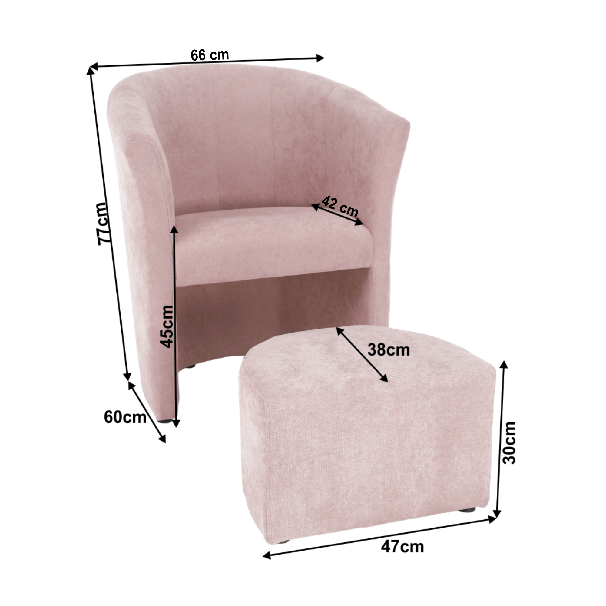 Klubové kreslo s taburetom, púdrová ružová, ROSE - Image 4