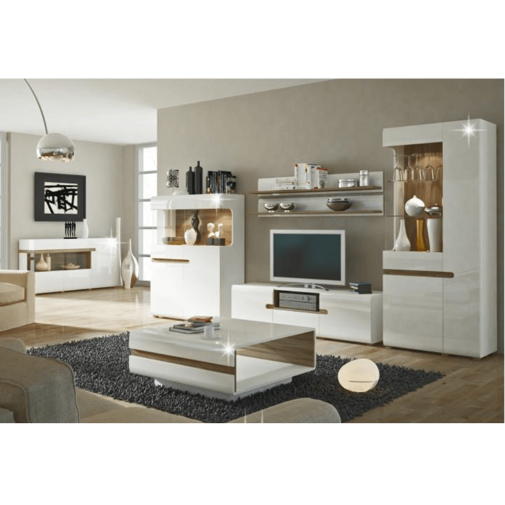 Komoda, biela extra vysoký lesk HG/dub sonoma tmavý truflový, LYNATET TYP 40 - Image 7